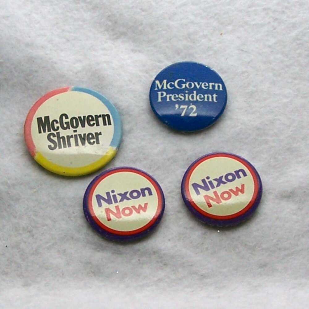 VTG Campaign Buttons "Nixon Now" and "McGovern/Shriver"